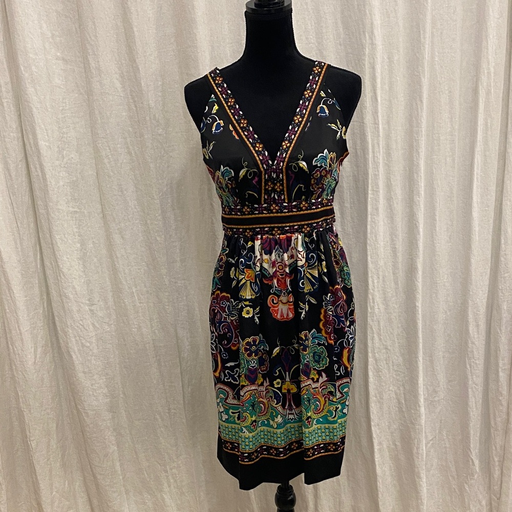 Vintage‎ Y2K ICE Floral Black Dress, Waist Tie